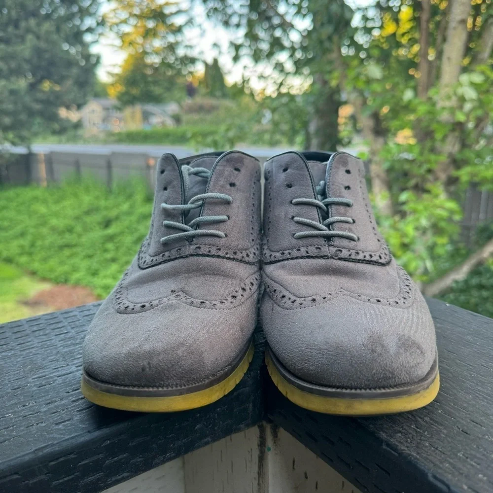 Henry‎ Ferrera Men’s Gray & Yellow Suede Oxford Shoes Size 10.5
